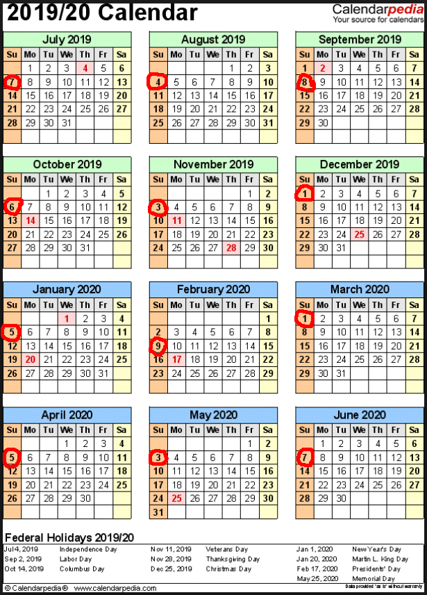 NOCCC Yearly Calendar